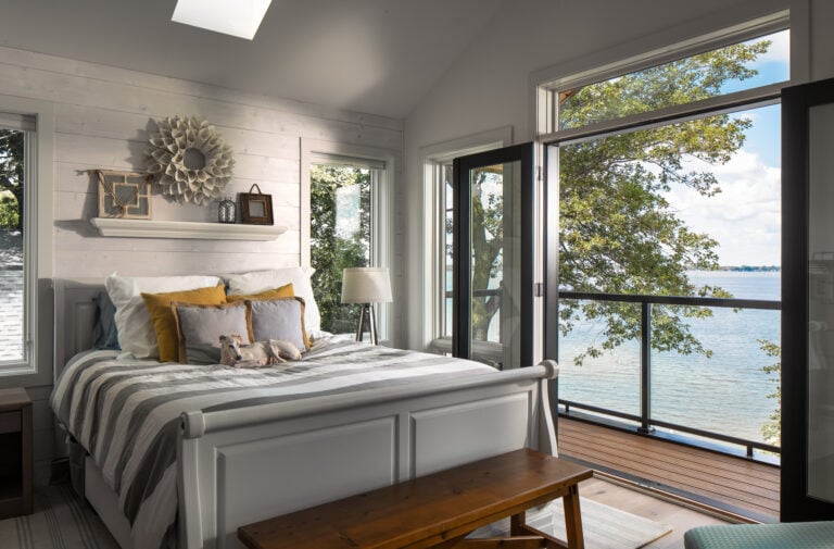 Luxurious bedroom with a stunning view beautifully photographed by an American Architectural Photographer in Charlotte