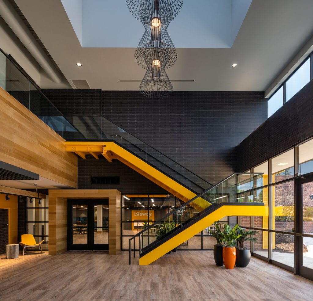 Beautifully designed entry to a corporate office in Nashville photographed by commercial architectural photographer Jordan Powers.