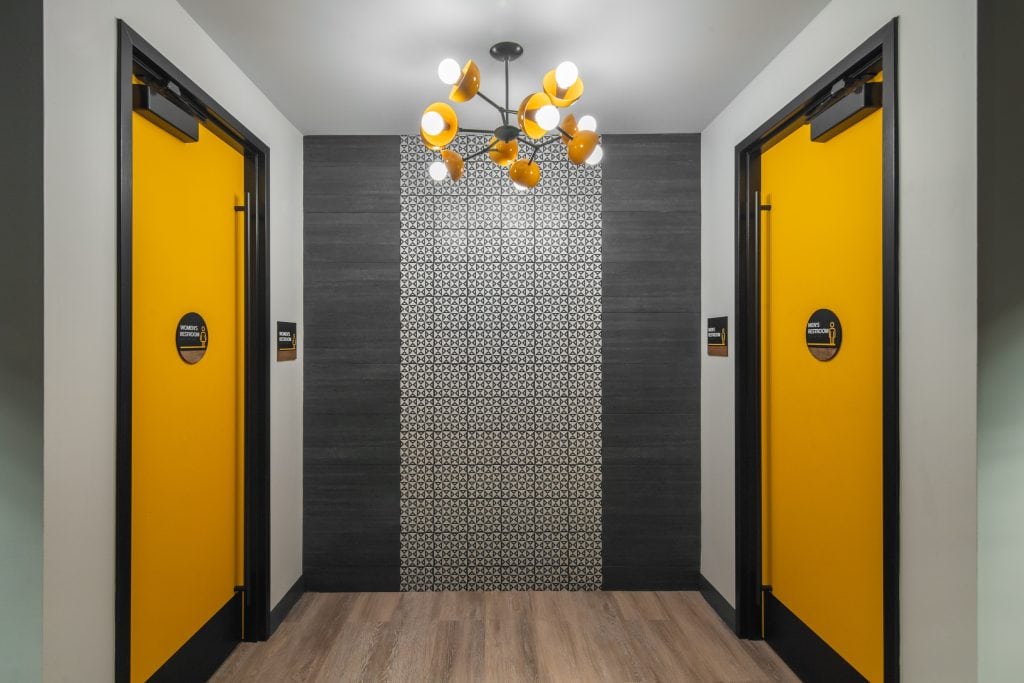 Creative corporate office restroom design captured by Nashville architectural photographer