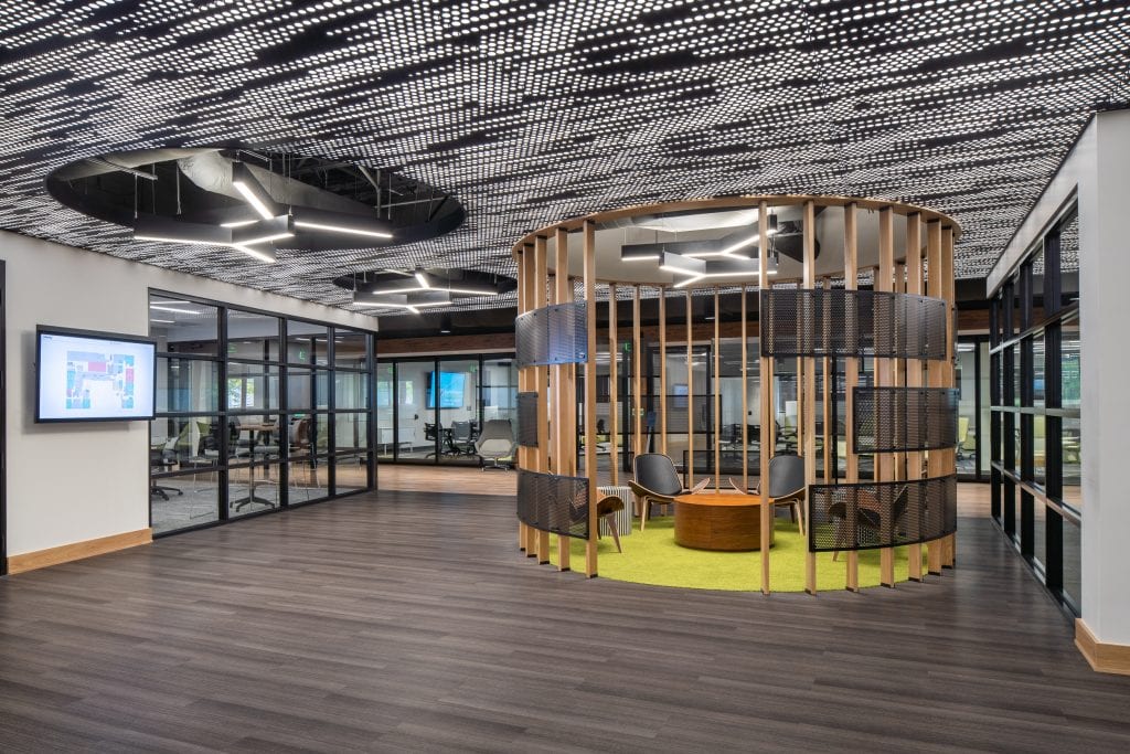 Creative ceiling design in a corporate office captured by architectural photographer Jordan Powers
