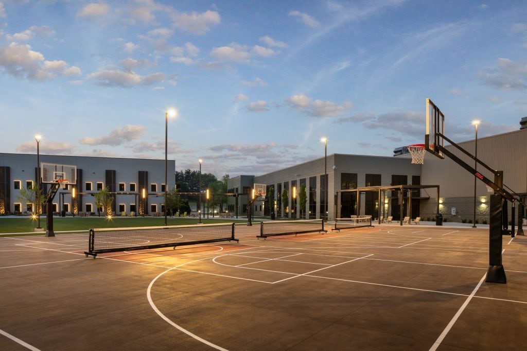 Fresh basketball court in the evening at Legacy Park in Hendersonville, TN